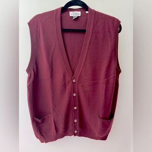 Vintage Academia MALO Janet Brown 100% Cashmere Burgundy Button Down Vest Sz 50